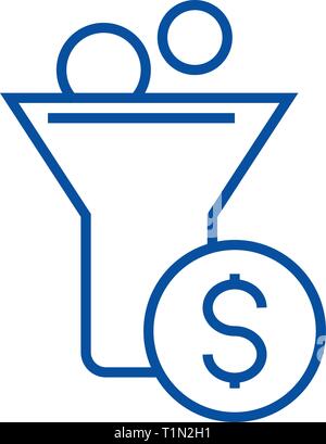 Le bénéfice de l'entonnoir, l'icône de la ligne de conversion marketing concept. Le bénéfice de l'entonnoir de conversion marketing, télévision, signe, symbole vecteur illustration contour. Illustration de Vecteur