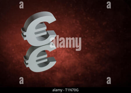 Symbole monétaire européenne ou euro signe avec miroir Réflexion sur fond de poussière rouge Banque D'Images