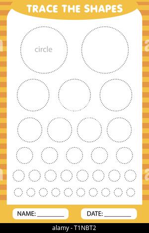 L'apprentissage pour les enfants, les tâches de dessin. trace les formes géométriques autour des cercles le contour. Illustration de Vecteur