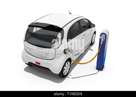 Le rendu 3D de la voiture électrique ou le véhicule au frais de la station de charge pour batterie gamme écologique et utilise l'énergie durable Banque D'Images