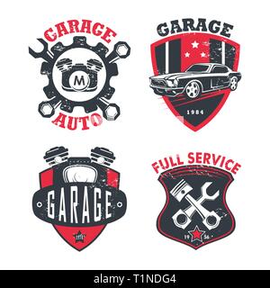 Service de réparation de voiture ou logo, signe de garage Illustration de Vecteur