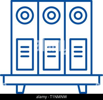 L'icône de la ligne du plateau de bureau concept. Plateau de bureau télévision vector symbole, signe, contours illustration. Illustration de Vecteur