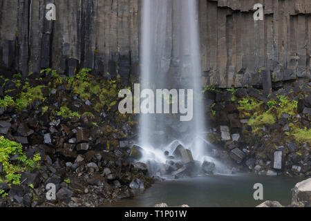 Vue imprenable sur la cascade Svartifoss. Image panoramique de la belle nature paysage. Attraction touristique populaire. Localisation Le parc national de Skaftafell, Vatna Banque D'Images