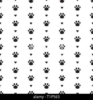 Transparente avec motif vecteur chien chat paw paw, cœurs. Fond noir et blanc Illustration de Vecteur