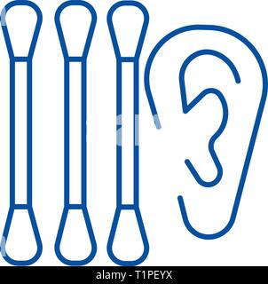Nettoyage des oreilles icône ligne concept. Nettoyage des oreilles télévision vector symbole, signe, contours illustration. Illustration de Vecteur