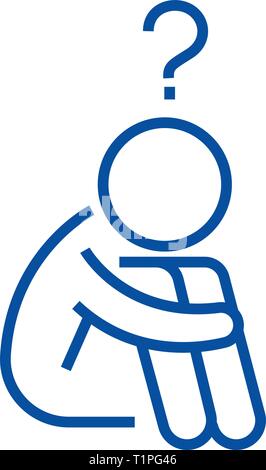 Question sur l'icône de la ligne de doutes,homme concept. Question man,doutes télévision, signe, symbole vecteur illustration contour. Illustration de Vecteur