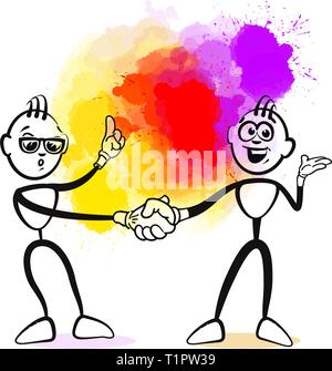 Business handshake stickman. Vector illustration dessinée à la main, décors créatifs série. Illustration de Vecteur