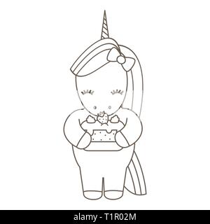 Cute cartoon vector avec unicorn strawberry cake belle illustration de l'art à colorier Illustration de Vecteur