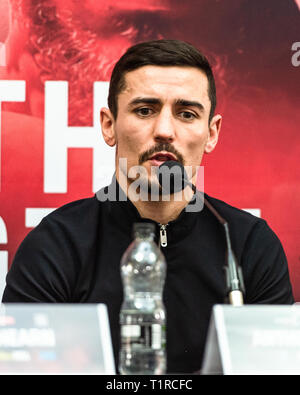 Liverpool, Royaume-Uni. 28 mars, 2019. Anthony Crolla durant la pré-match Conférence de presse finale à la Cunard Building le jeudi 28 mars 2019. LIVERPOOL, en Angleterre. (Usage éditorial uniquement, licence requise pour un usage commercial. Aucune utilisation de pari, de jeux ou d'un seul club/ligue/dvd publications.) Crédit : Taka G Wu/Alamy News Banque D'Images