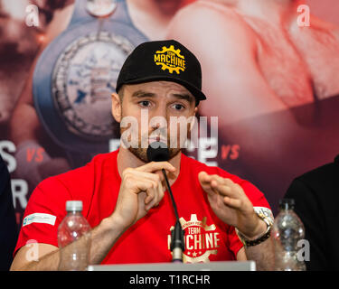 Liverpool, Royaume-Uni. 28 mars, 2019. Anthony Fowler au cours de Liam Smith vs Sam Eggington Dernière conférence de presse à la Cunard Building le jeudi 28 mars 2019. LIVERPOOL, en Angleterre. (Usage éditorial uniquement, licence requise pour un usage commercial. Aucune utilisation de pari, de jeux ou d'un seul club/ligue/dvd publications.) Crédit : Taka G Wu/Alamy News Banque D'Images