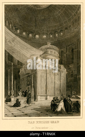 Moyen-orient, Israël, Jérusalem, à l'intérieur de l'église du Saint Sépulcre à Jérusalem, gravure sur acier, autour de 1836. Copyright de l'artiste , n'a pas à être effacée Banque D'Images