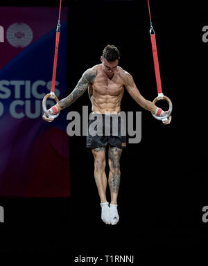 22.03.2019. Resorts World Arena, Birmingham, Angleterre. La Coupe du Monde de Gymnastique 2019 Bart Deurloo (NED) au cours de la session de formation pour hommes. Banque D'Images