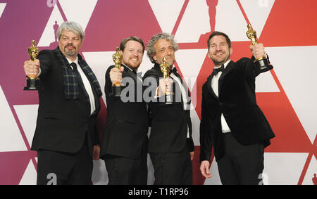 91e Academy Awards (Oscars 2019) tenue à l'Kodak Theater - Salle de presse : Ian Hunter, J.D. Schwalm, Paul Lambert, Tristan Myles Où : Los Angeles, California, United States Quand : 24 Feb 2019 Apega/WENN.com Crédit : Banque D'Images