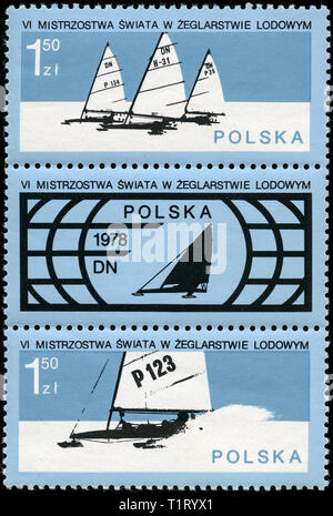 Timbres-poste de la Pologne dans le 6ème monde Iceboating Championships série émise en 1978 Banque D'Images