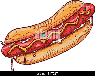 Hand drawn vector illustration d'encre ou d'un dessin d'un hot-dog Illustration de Vecteur