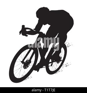 Silhouette d'un cycliste homme sur fond blanc Illustration de Vecteur