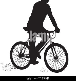 Silhouette d'un cycliste homme sur fond blanc Illustration de Vecteur