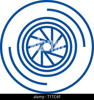 L'icône de la ligne de l'appareil photo d'obturation concept. Caméra de télévision de l'obturateur, signe, symbole vecteur illustration contour. Illustration de Vecteur