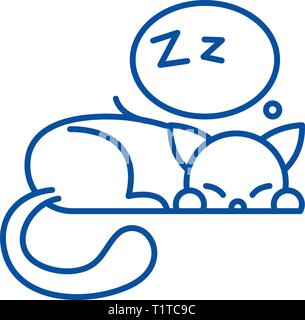 L'icône de la ligne de chat couchage concept. Sleeping cat télévision vector symbole, signe, contours illustration. Illustration de Vecteur