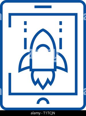 Fusée Spatiale sur l'icône de la ligne de jeu d'ordinateur concept. Jeu d'ordinateur de fusée spatiale vecteur télévision symbole, signe, contours illustration. Illustration de Vecteur