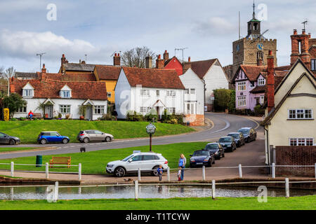 Village Finchingfield High Street, Essex, Angleterre, RU, FR Banque D'Images