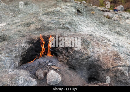 Flammes de Chimère Mont du métro à Cirali, Turquie Banque D'Images