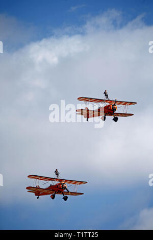 2016-08-27 2016 MALMSLÄTT, l'Armée de l'air suédoise célèbre en Suède de 90 ans. Plus de 70 000 visiteurs sont venus sur le jour de vol à l'aérodrome de Malmens juste en dehors de Linköping pendant samedi et continuer le dimanche. Breitling Wingwalkers, UK. Jeppe Photo Gustafsson Banque D'Images