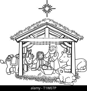Creche De Noel A Colorier Dessin Anime Image Vectorielle Stock Alamy