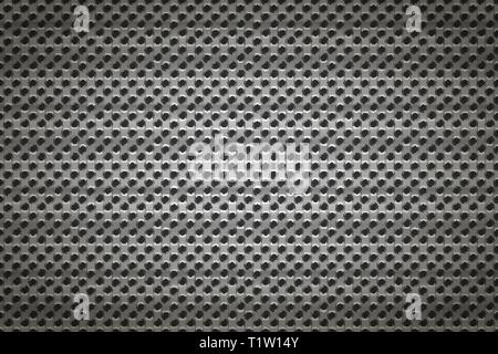 Grille en métal brillant avec des trous ronds sur noir, large de base détaillées Illustration de Vecteur