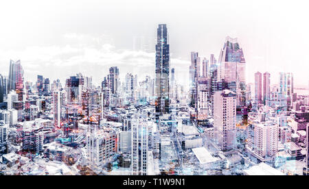 City skyline aerial cityscape abstract modern city background Banque D'Images