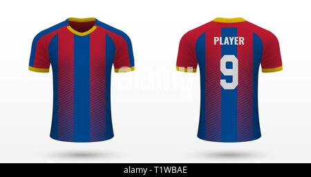 Soccer shirt réaliste Crystal Palace, jersey modèle pour kit de football. Vector illustration Illustration de Vecteur