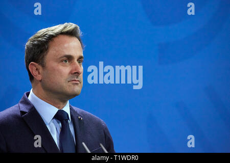 13.02.2019, Berlin, Berlin, Allemagne - Xavier Bettel, Ministre d'État du Grand-Duché de Luxembourg, lors d'une conférence de presse à la chancellerie. 00R Banque D'Images