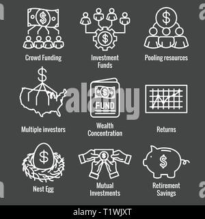 Retraite Investissements / Revenu de dividendes, les fonds communs de placement, IRA Icon Set Illustration de Vecteur