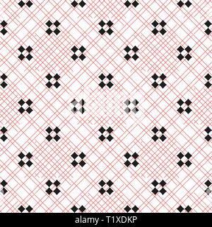Motif géométrique minimaliste vecteur seamless avec de petites croix, carrés. Minimal simple texture noir et blanc. Pixel art l'arrière-plan. Rep monochrome Illustration de Vecteur