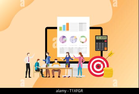 L'équipe d'affaires financières des personnes travaillant ensemble avec de l'argent et les objectifs - vector Illustration de Vecteur