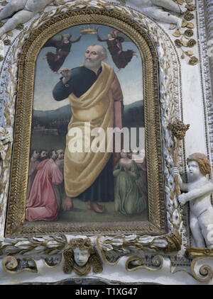 Assisi Ombrie Italie. Cathédrale San Rufino, close-up de l'intérieur, autel et chapelle de San Giuseppe (St. Joseph) et de la peinture. Banque D'Images