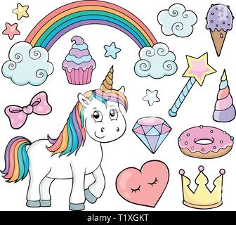 Licorne et objets de droit Thème 1 - eps10 vector illustration. Illustration de Vecteur