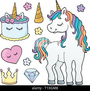 Licorne et objets de droit Thème 4 - eps10 vector illustration. Illustration de Vecteur