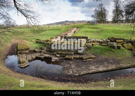 Vestiges de pont sur le mur d'Hadrien, à côté du Fort Chesters Banque D'Images