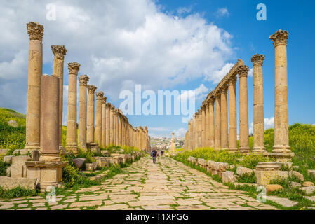 La rue à colonnade à Jerash, Amman, Jordanie Banque D'Images