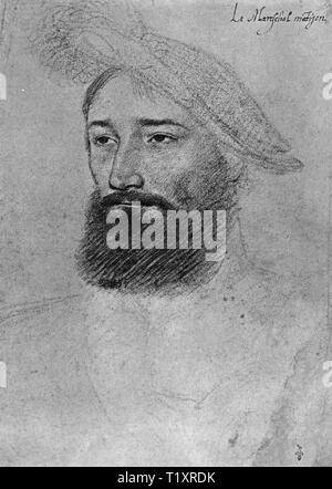 Beaux-arts, Jean Clouet (1480 - 1541), dessin, René de Montjean, Maréchal de France, portrait, 1528 Additional-Rights Clearance-Info,--Not-Available Banque D'Images