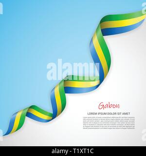 Bannière de vecteur aux tons blanc et bleu et ruban ondulant avec le drapeau du Gabon. Modèle pour la conception d'affiches, brochures, documents imprimés, logos Illustration de Vecteur