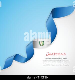 Bannière de vecteur aux tons blanc et bleu et ruban ondulant avec le drapeau du Guatemala. Modèle pour la conception d'affiches, brochures, documents imprimés, logos Illustration de Vecteur