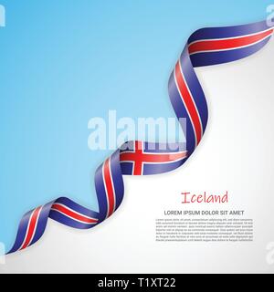 Bannière de vecteur aux tons blanc et bleu et ruban ondulant avec drapeau de l'Islande. Modèle pour la conception d'affiches, brochures, documents imprimés, logos Illustration de Vecteur