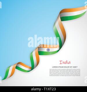 Bannière de vecteur dans des couleurs blanches et bleues et forme ruban avec drapeau de l'Inde. Modèle pour la conception d'affiches, brochures, documents imprimés, logos Illustration de Vecteur