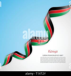 Bannière de vecteur aux tons blanc et bleu et ruban ondulant avec le drapeau du Kenya. Modèle pour la conception d'affiches, brochures, documents imprimés, logos Illustration de Vecteur