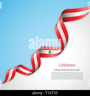 Bannière de vecteur aux tons blanc et bleu et ruban ondulant avec le drapeau du Liban. Modèle pour la conception d'affiches, brochures, documents imprimés, logos Illustration de Vecteur