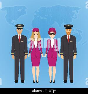 Groupe de télévision cute cartoon gens de caractères d'aéronefs dans l'air uniforme. Ensemble de personnes des professions de l'aviation, pilote, le capitaine et le personnel des compagnies aériennes. Vector Illustration de Vecteur