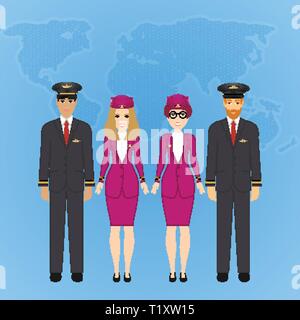 Groupe de télévision cute cartoon gens de caractères d'aéronefs dans l'air uniforme. Ensemble de personnes des professions de l'aviation, pilote, le capitaine et le personnel des compagnies aériennes. Vector Illustration de Vecteur