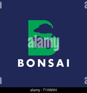 B Lettre modèle de conception de logo abstrait bonsai Banque D'Images
